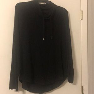 Black cowl neck sweatshirt.